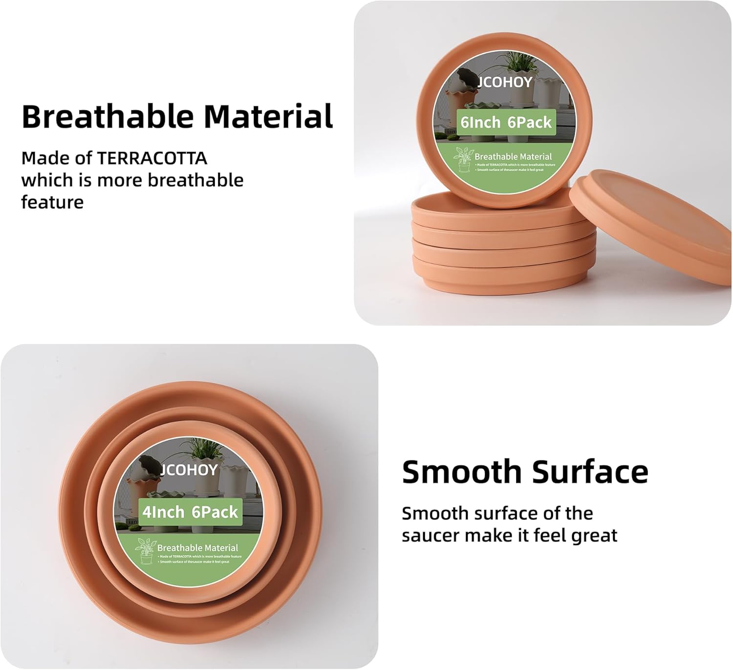 6 Inch Terracotta Plant Saucer Pots Tray - 6 Pcs Round Planter Saucers for Indoor & Outdoor Plants, Small Clay Trays Perfect for 5 Inch 5.5 Inch 6 Inch Flower Pot (6INCH)