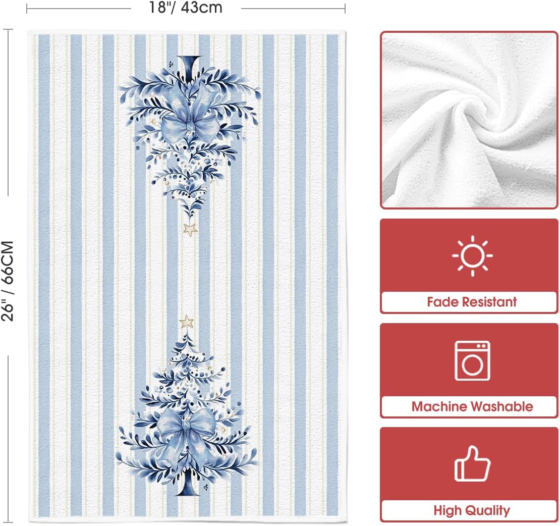 Artoid Mode Blue Porcelain Ornaments Xmas Tree Christmas Kitchen Towels Dish Towels, 18x26 Inch Farmhouse Holiday Winter Decoration Cleaning Set of 4 - Image 6