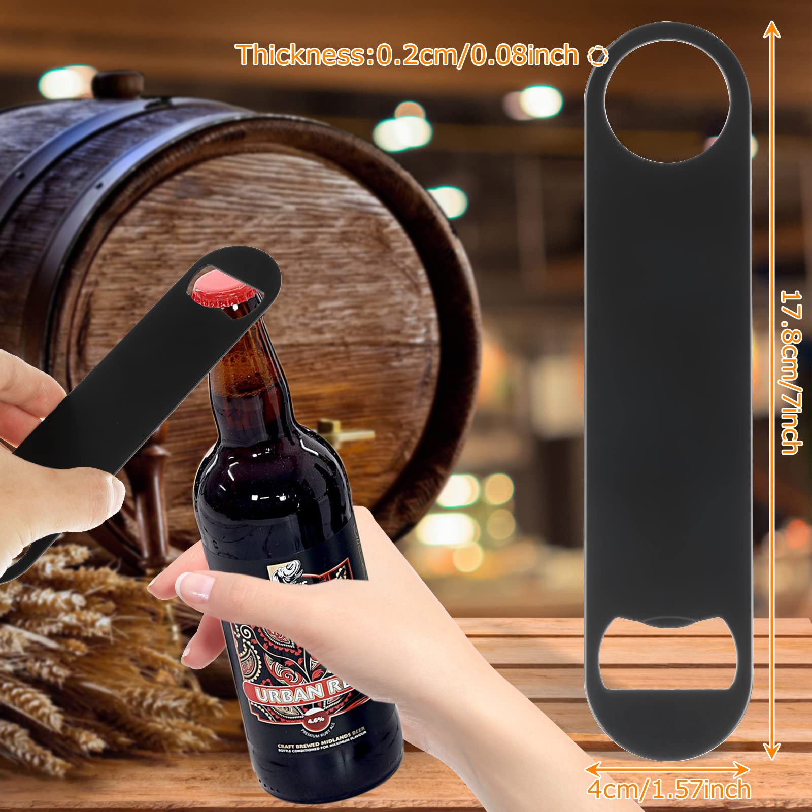 QTLCOHD 20 abrebotellas de 7 pulgadas, abridor de botellas de cerveza de acero inoxidable, abridor de botellas plano de camarero negro, para cocina, bar o restaurante