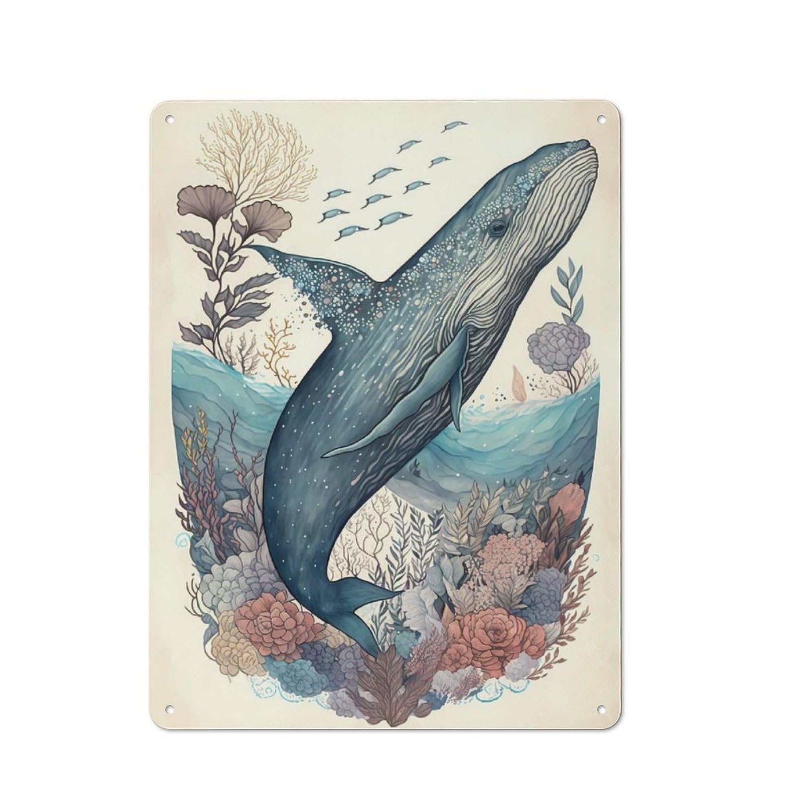Junmoney Whale Wondrous Vintage Tin Sign 40X30cm For Hobby Room Or Studio, A New Home Present For Creative Interior Collectors