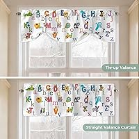 Vista 3 de Cortinas opacas con diseño del alfabeto de animales lindos para niños, cenefa de amarre para ventanas de cocina, decoración de ventana con estampado