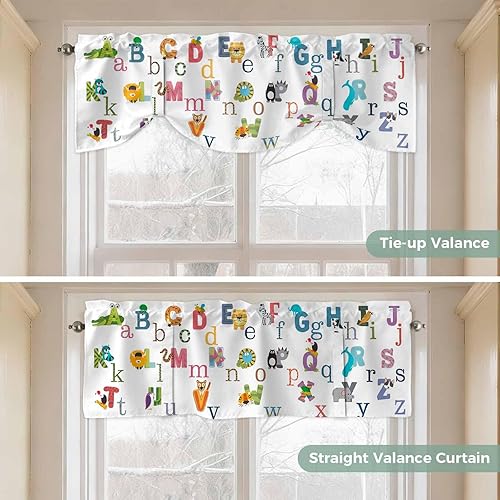 Miniatura 3 de Cortinas opacas con diseño del alfabeto de animales lindos para niños, cenefa de amarre para ventanas de cocina, decoración de ventana con estampado