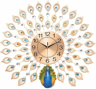 ULTRAWAVE Wall Clock Wall Clock Modern Design Wall Clock Bedroom Silent Wall Clock Diamond Crystal Quartz Peacock Home Living Room Decor Hanging Clocks
