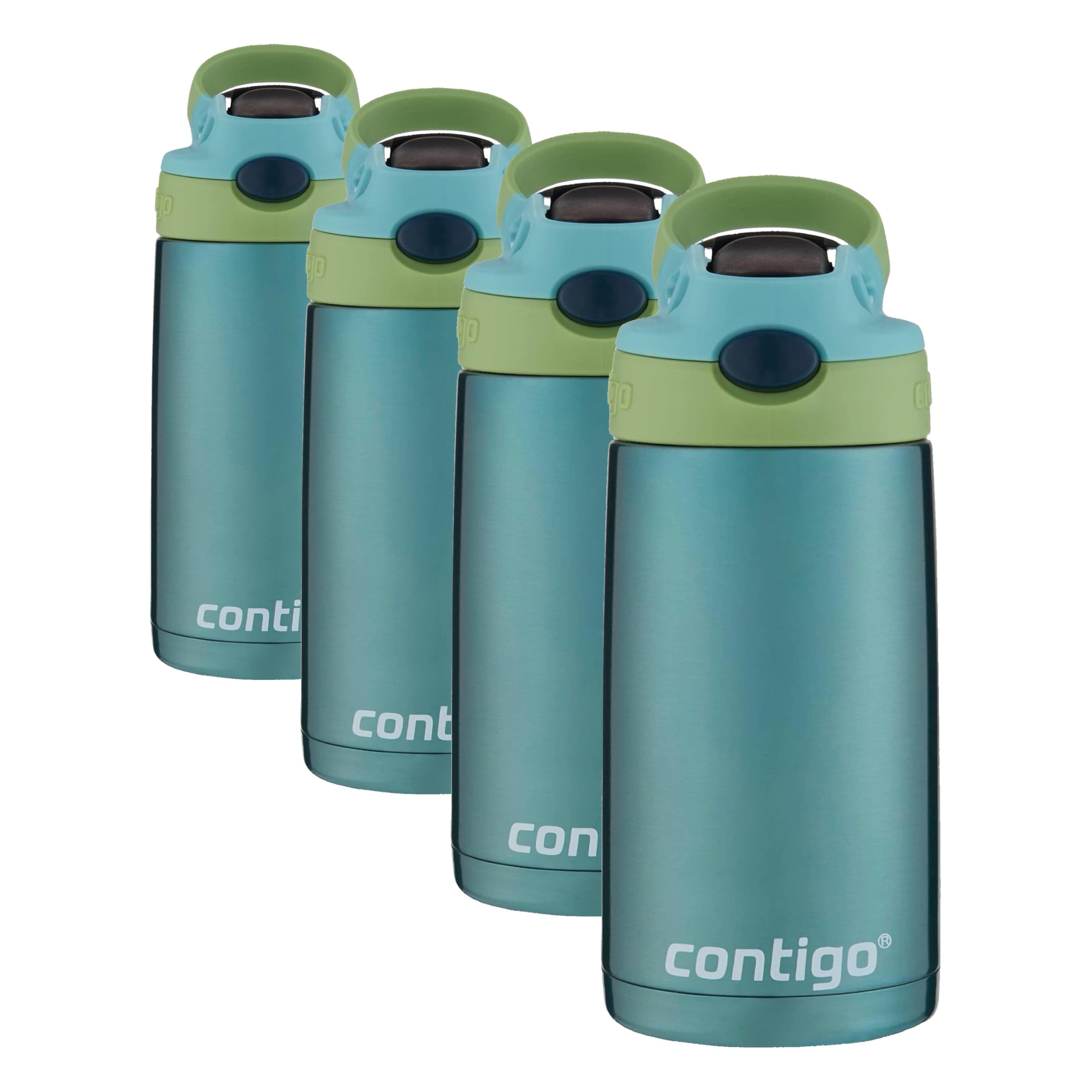 Contigo Kids Stainless Steel Water Bottle with Redesigned AUTOSPOUT Straw 13oz Green and Blue Easy Clean BPA Free