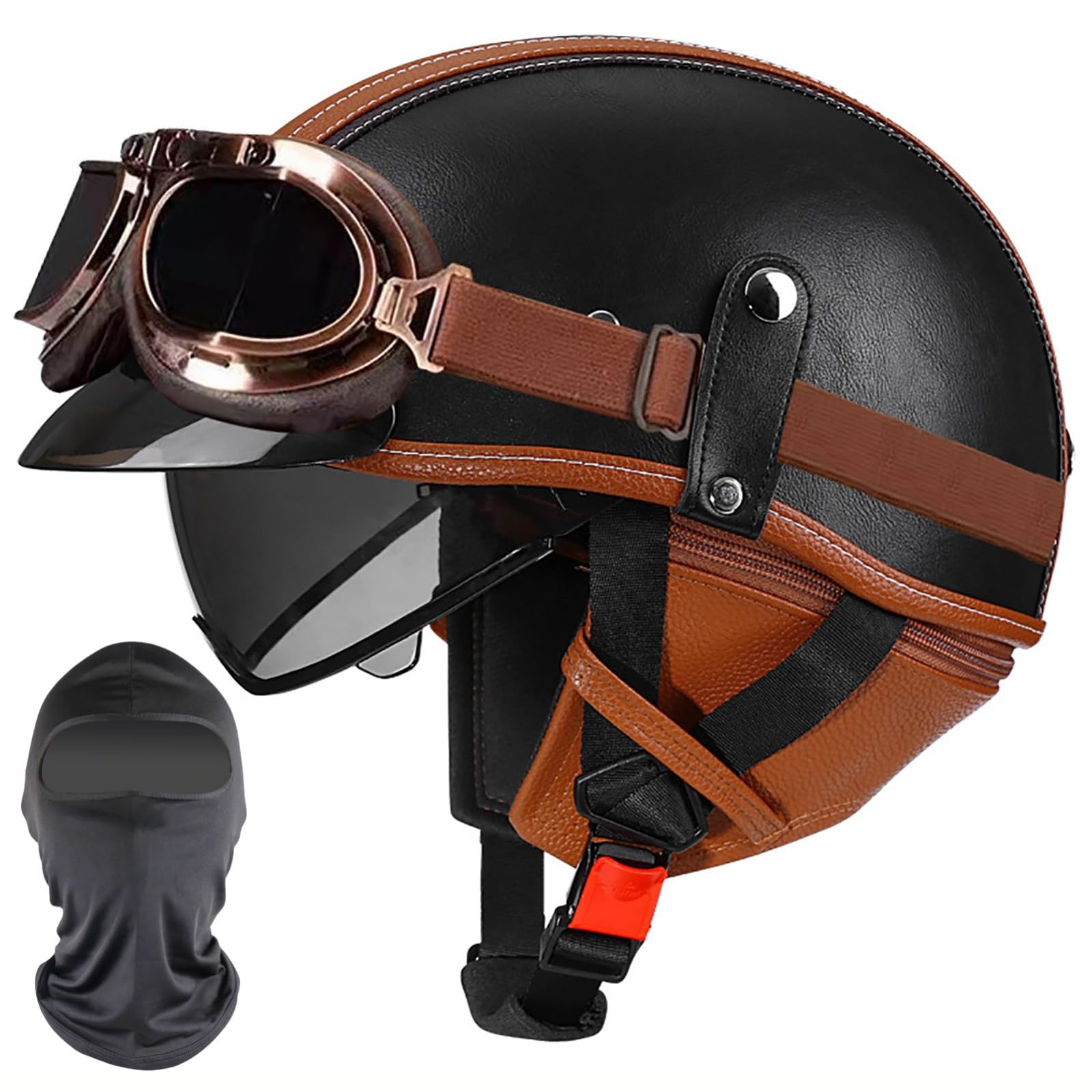 XYYYM Vintage Open Face Helmet Motorcycle Half Helmets, Motorbike Bike Cruiser Moped Scooter Jet Helmet, ECE Approved 57-64cm