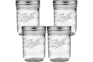 BALL 16 OZ MASON JARS 4 PACK, WIDE MOUTH, PINT-SIZED, WITH LIDS,...