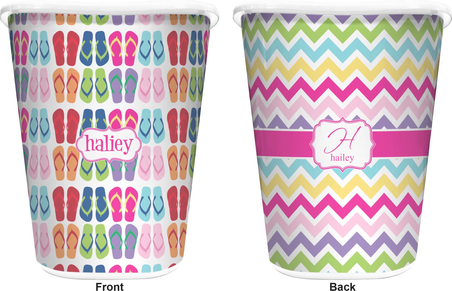 RNK Shops Personalized Flipflop Waste Basket - Double Sided (White)