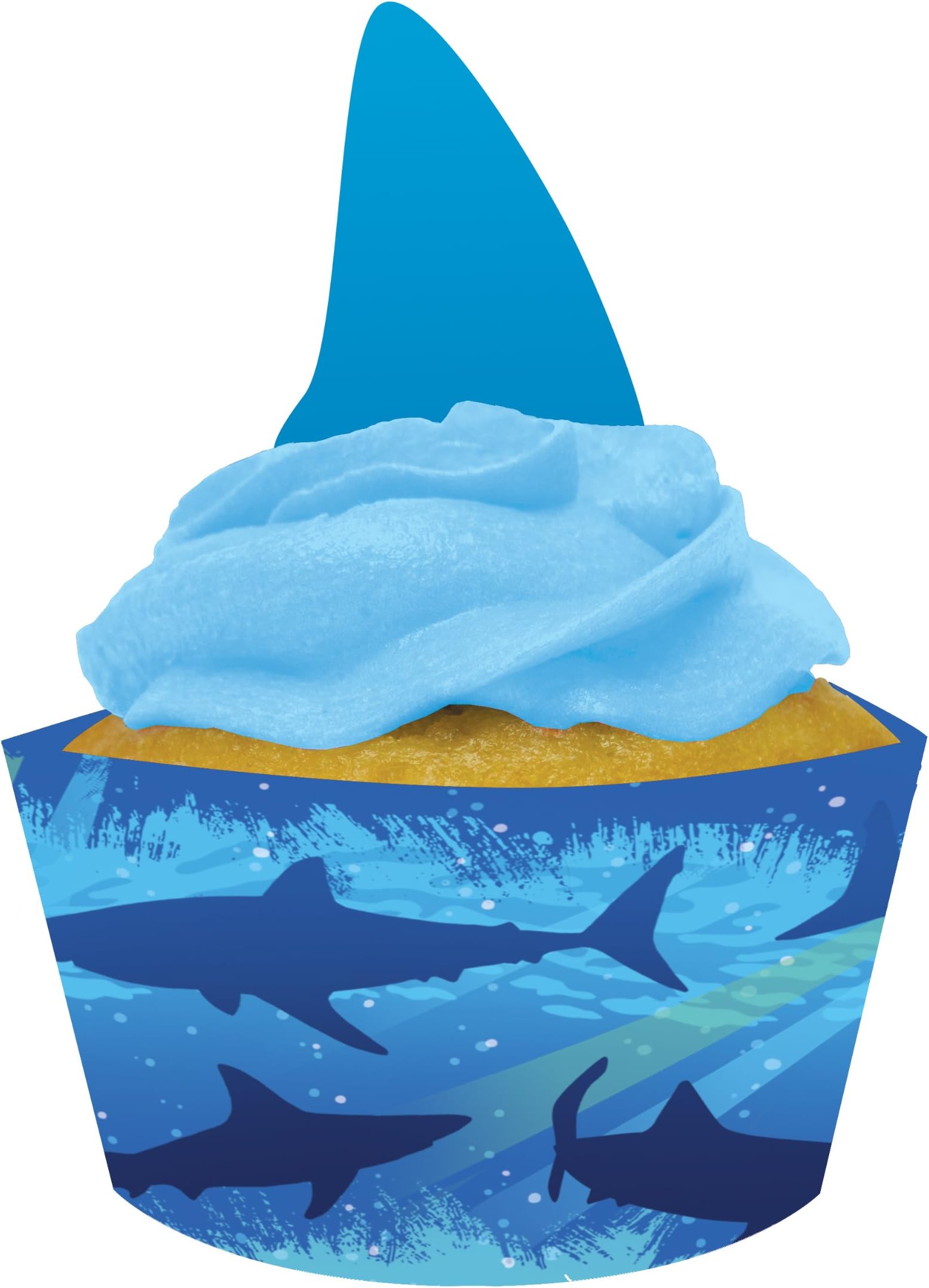 Creative ConvertingShark Splash Cupcake Pick Decorations with Matching Baking Cup Wrappers, 12 Count