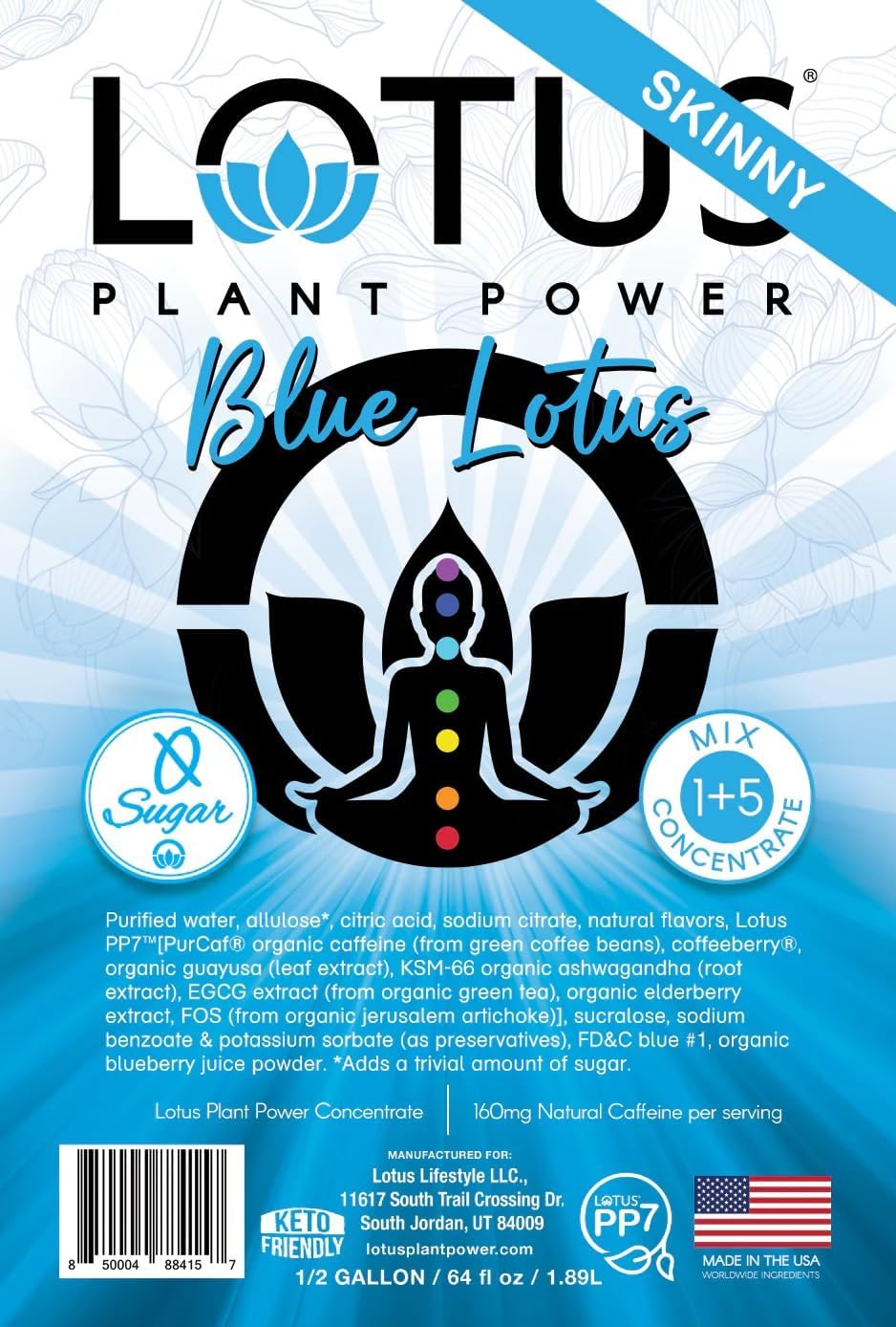 Skinny Blue Lotus Plant Energy Drink Concentrate | 64 fl oz | 1:5 | Natural Caffeine from Green Coffee Bean | Zero Sugar