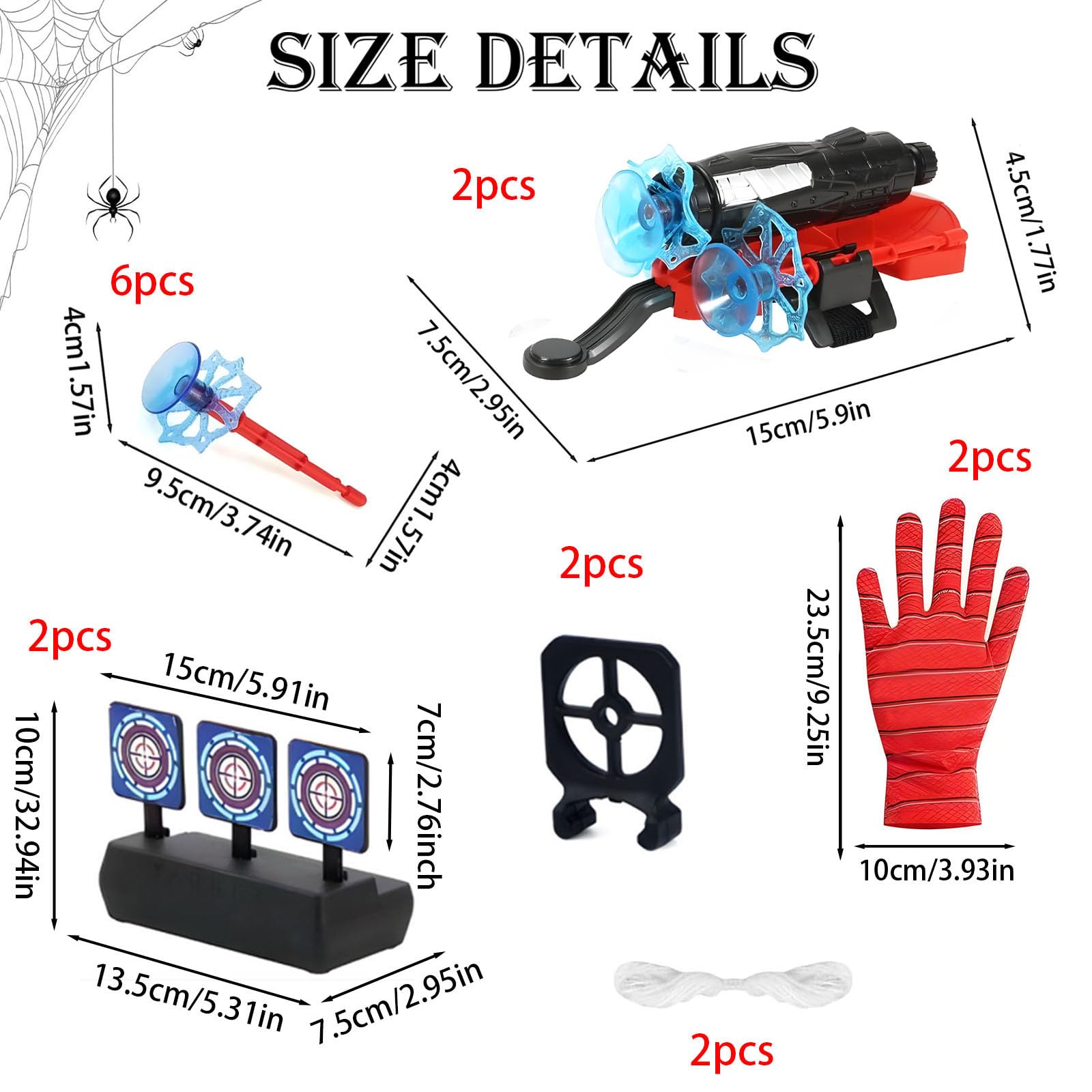 Zestaw 2 rękawic Spider Launcher, koronka toaletowa, zabawka dla dzieci, rękawice do odgrywania ról, zabawna zabawka edukacyjna
