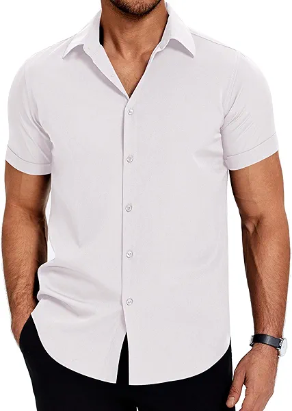 COOFANDY Mens Dress Shirts Short Sleeve Regular Fit Lightweight Untucked Button Down Shirt