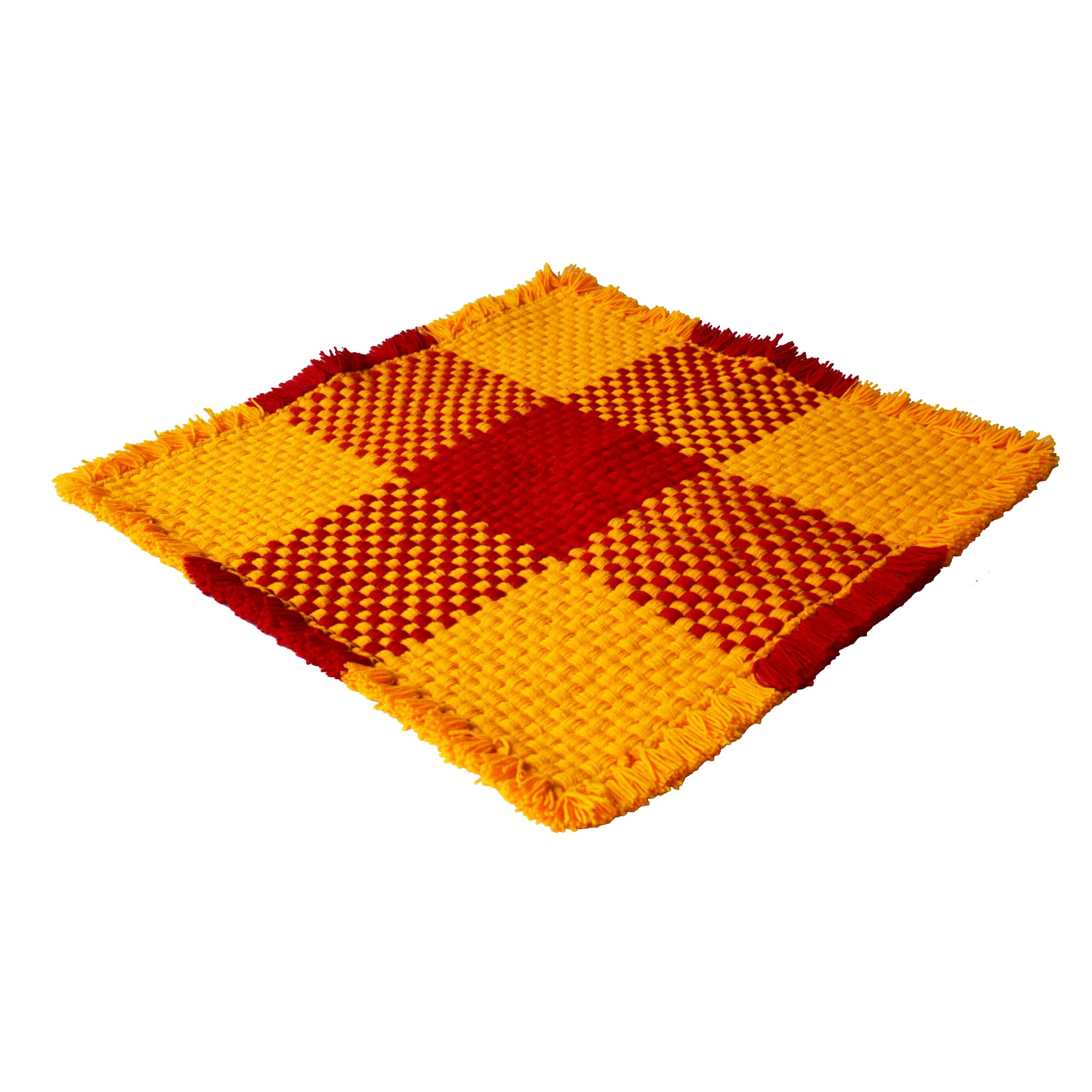 CRM TRADERS Woolen Puja Aasan Mat for Prayers - Handmade Decorative Pooja Mat 21 x 22 inch (Plus Yellow_Red)-picture-16