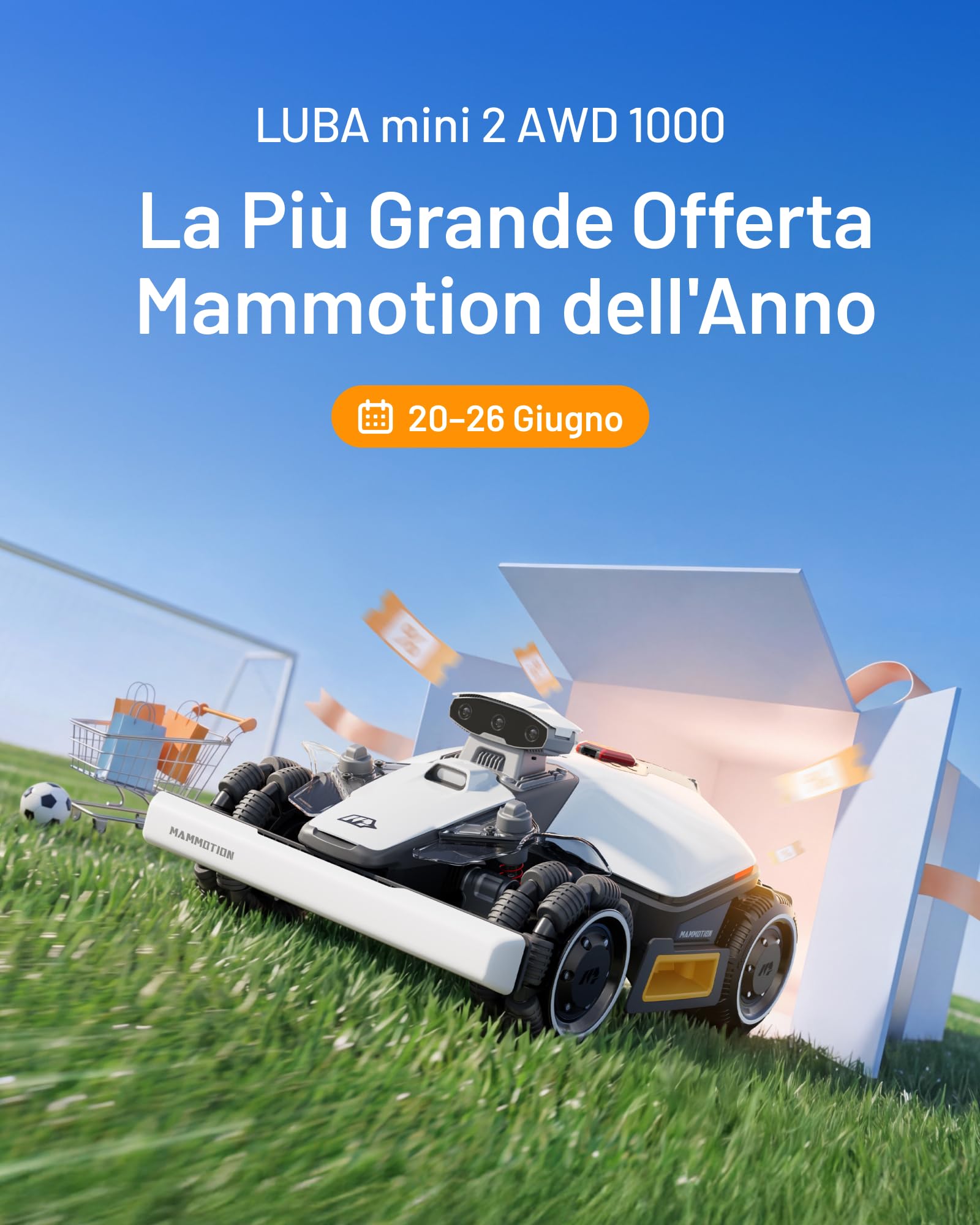 MAMMOTION LUBA mini 2 AWD 1000 Robot Tagliaerba Senza Filo Perimetrale, Visione AI Tri-Camera e Posizionamento NetRTK, Mappatura Automatica, DropMow, Pendenza 80%, Altezza di Taglio 20-65mm