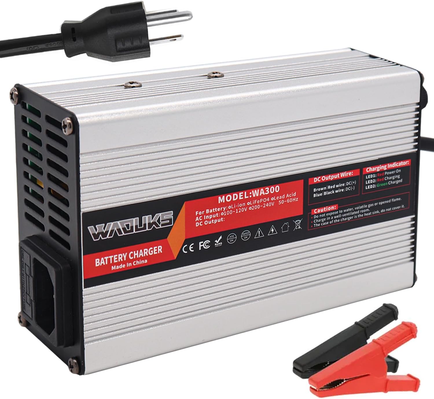 58.4V 5A Charger 58.4V LiFePO4 Battery Charger DC Alligator Clip Used for 16S 48V LiFePO4 Battery Pack Smart Charger