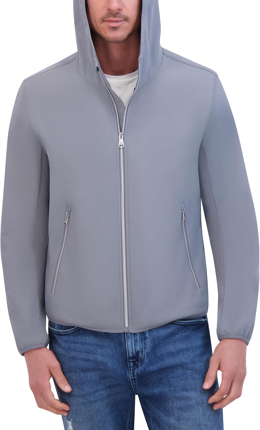 Kenneth Cole Men's Hooded Soft Shell With Coil Zip Detail