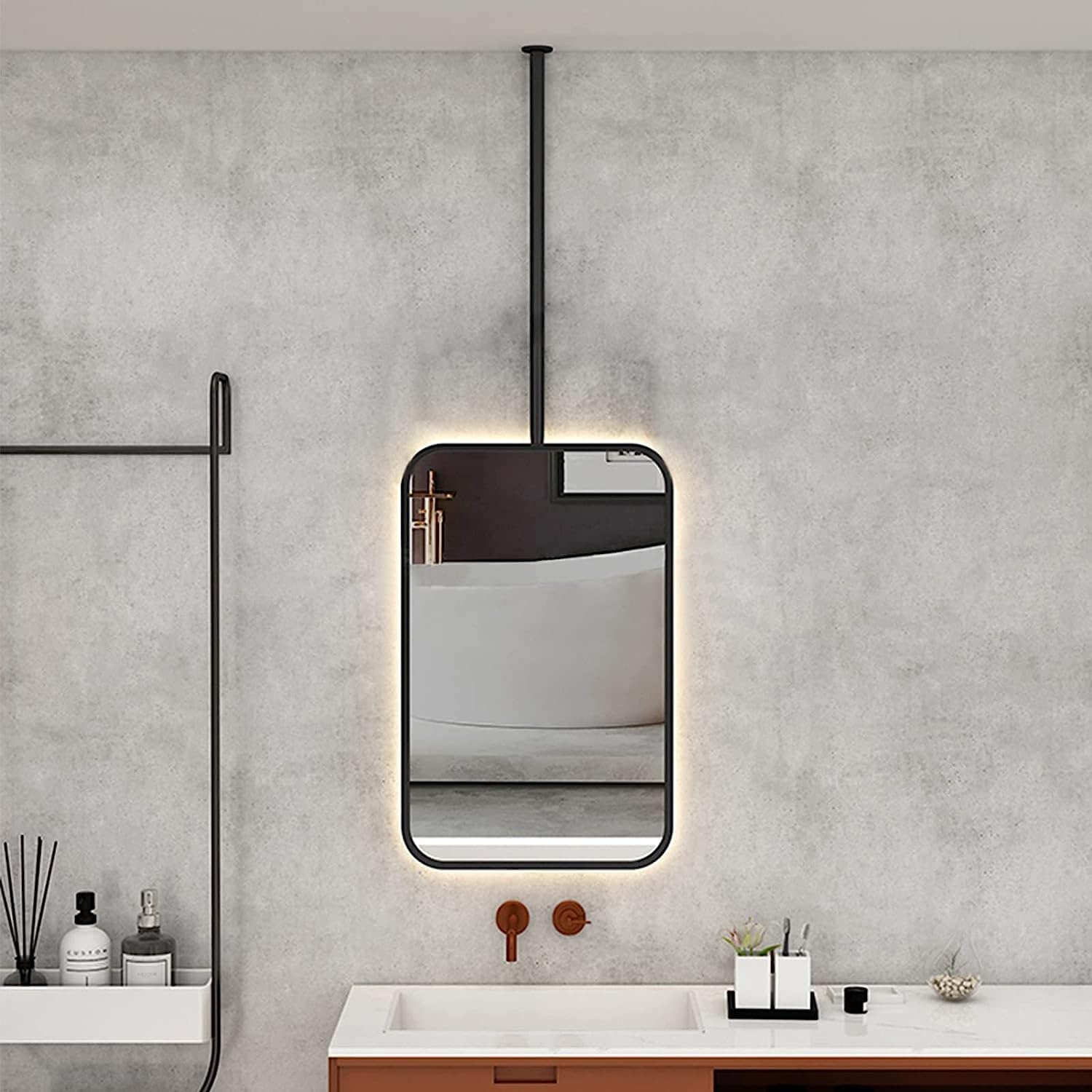 Miroir flottant maquillage noir 50x70 pour salle de bain moderne