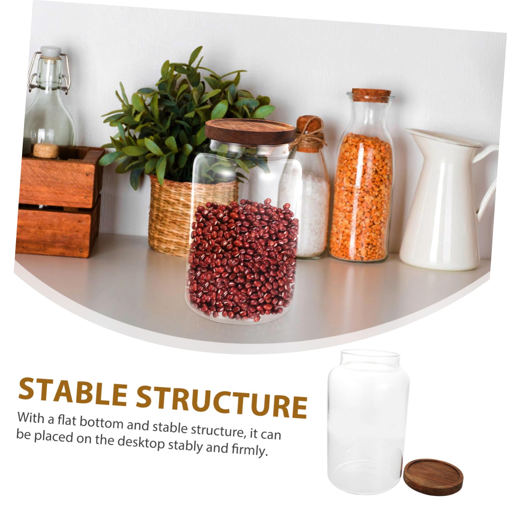 Vorratsglas 2,8l Aus Glas Mit Holzdeckel Luftdichter Lebensmittel Behälter Für Küche Feuchtigkeitsbeständig Vielseitiger Getreidespeicher