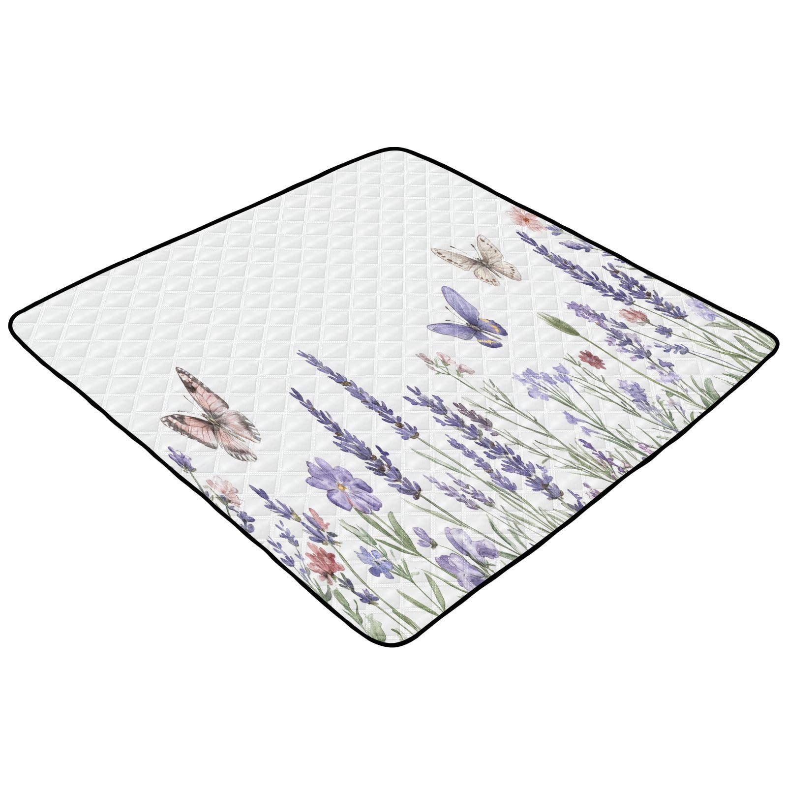 Kigai Lavender Butterfly Baby Play Mat for Floor and Playpen 50x50 inch Non-Slip Baby Activity Playmat Waterproof Foldable Crawling Mat for Infants Toddlers