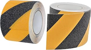 2 Stück 100mmx10m Antirutsch Klebeband Bodenmarkierungsband, Absperrband Gelb Schwarz Antirutschband Selbstklebend, Treppenband rutschfest für Innen, Außenbereich