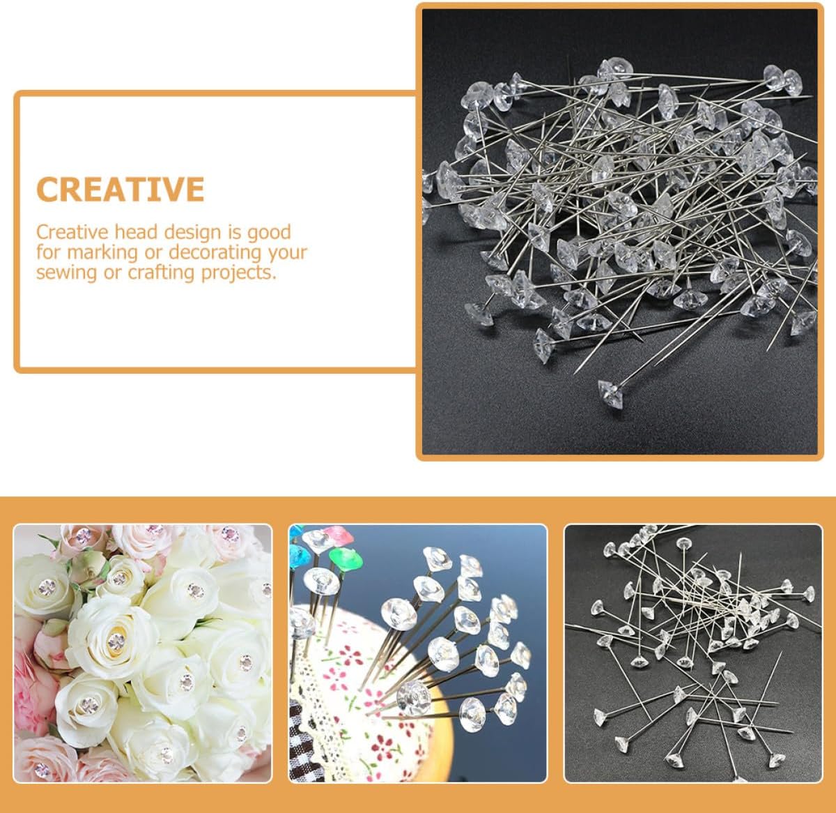 1 Box Diamond Head Sewing Pins Rust-Resistant Straight Bouquet Pins for Crafting and Wedding Corsages with Pointed Tips for Easy Insertion