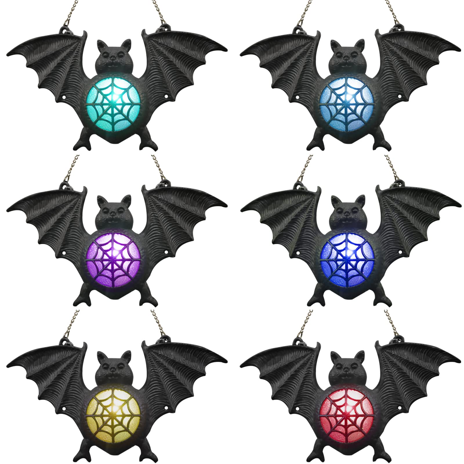 Yerlor Halloween Simulated Bat Led Lanterns - Vintage Exquisite Resin Bat Chandeliers,Colorful Gradient Bats Lamp, Realistic Looking Bats（6pcs）