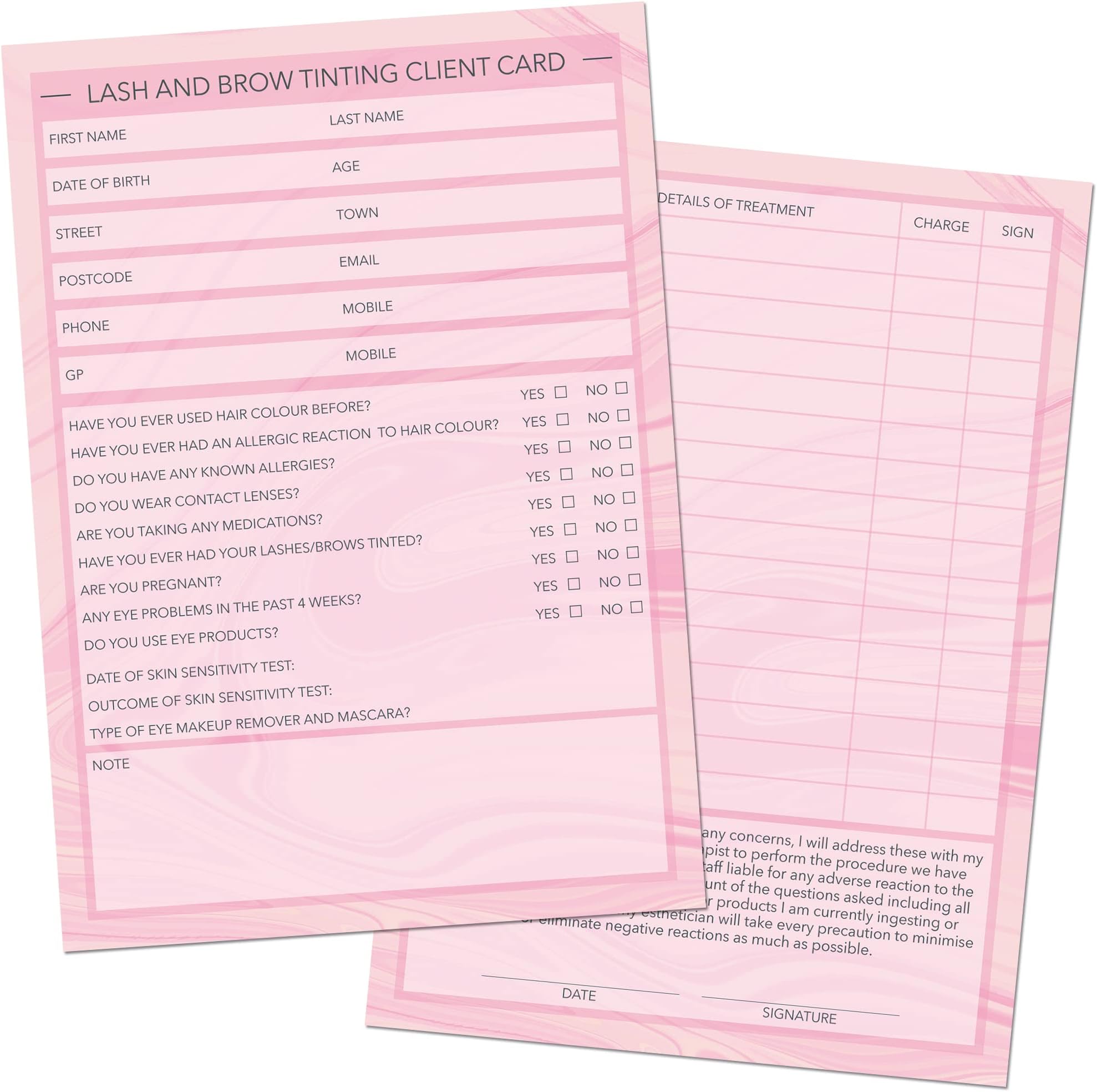 Lash Lift Client Record Card Treatment Consultation Form for Mobile
