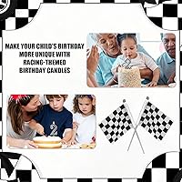 Vista 7 de Vela de cumpleaños con temática de autos de carreras, velas con número de bandera a cuadros, velas blancas y negras, decoración de pastel de feliz