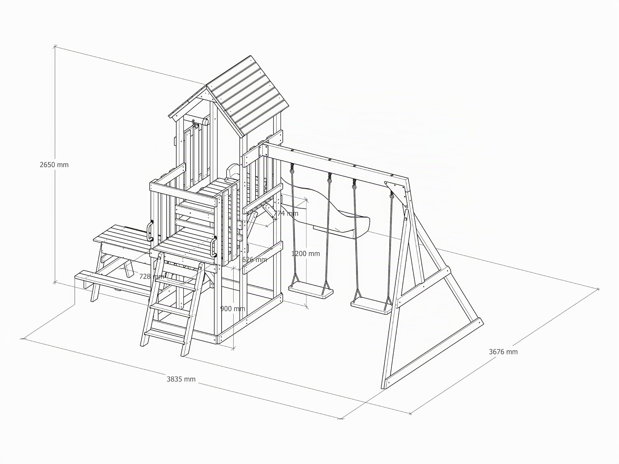AXI Mette Aire De Jeux en Bois avec 2 Balançoires, Toboggan Gris, Table De Pique Nique/Aire De Jeux Extérieur avec Balançoires/Bac À Sable/Téléscope| Portique Balançoire/Jeux en Bois Extérieur
