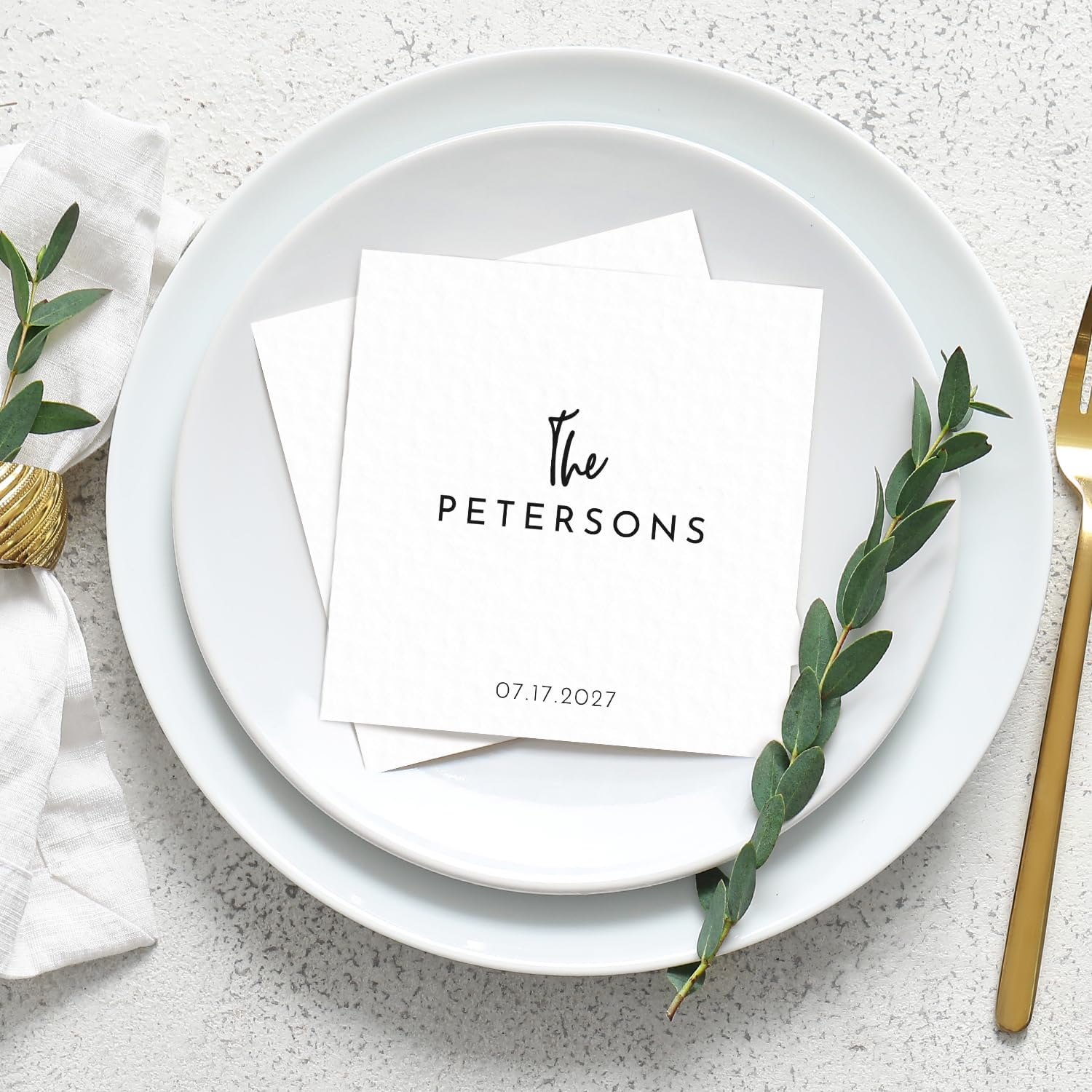 Personalized The Last Name Beverage Napkins / 100 Custom Elegant Initials Modern Wedding Napkins / 4 3/4" x 4 3/4" Anniversary Cocktail Napkin/The Night Before 3 Ply Bar Napkins/Made In The USA