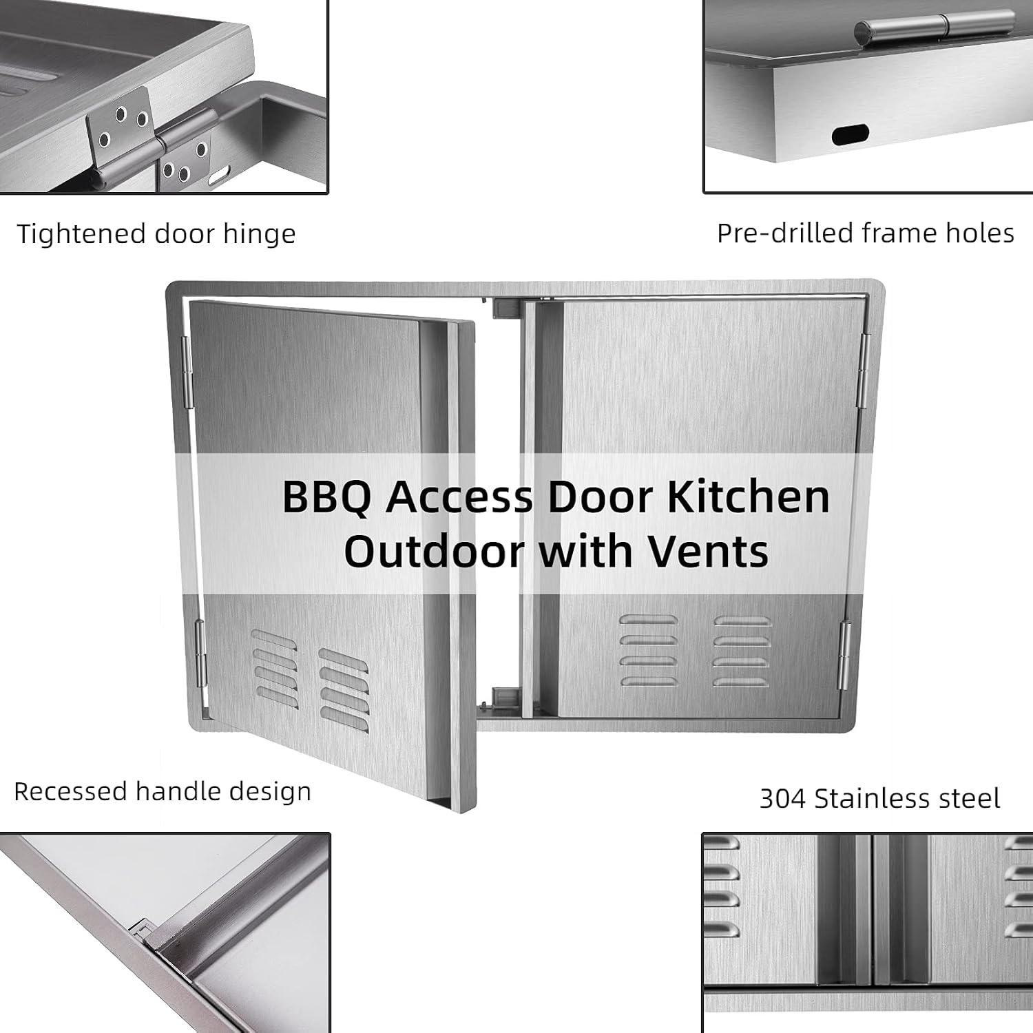 🛒 Crazy Deals Marada Outdoor Kitchen Doors,304 Stainless Steel Access BBQ Doors with Vents All Brushed Stainless Steel Flush Mount Double Wall Door for BBQ Island & Grill,Outdoor Kitchen(28 W x 19 H) New Product Marada Outdoor Kitchen Doors,304 Stainless Steel Access BBQ Doors with Vents All Brushed Stainless Steel Flush Mount Double Wall Door for BBQ Island & Grill,Outdoor Kitchen(28 W x 19 H)