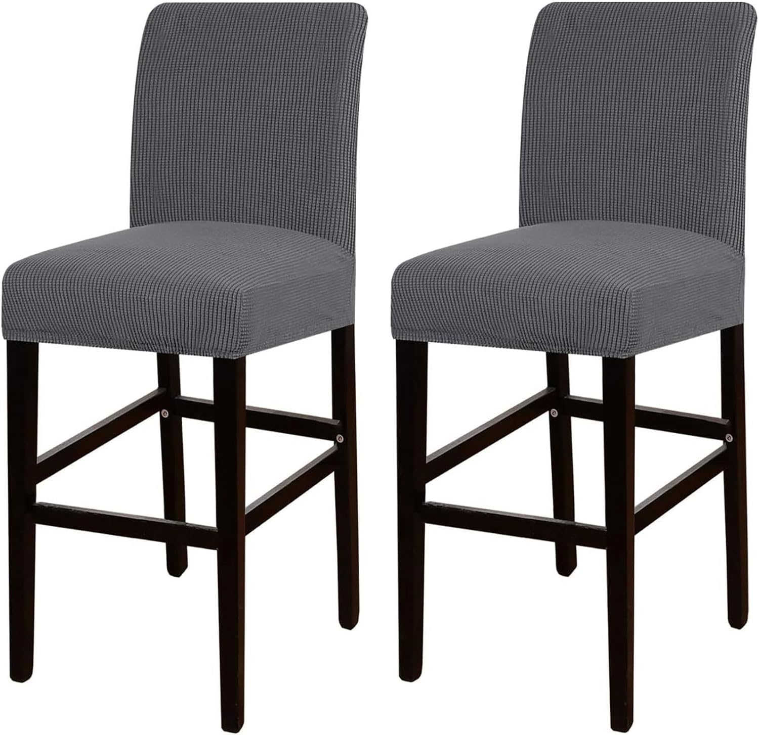 Fundas para taburete de bar elásticas lavables y protector jacquard gris oscuro 4 unidades