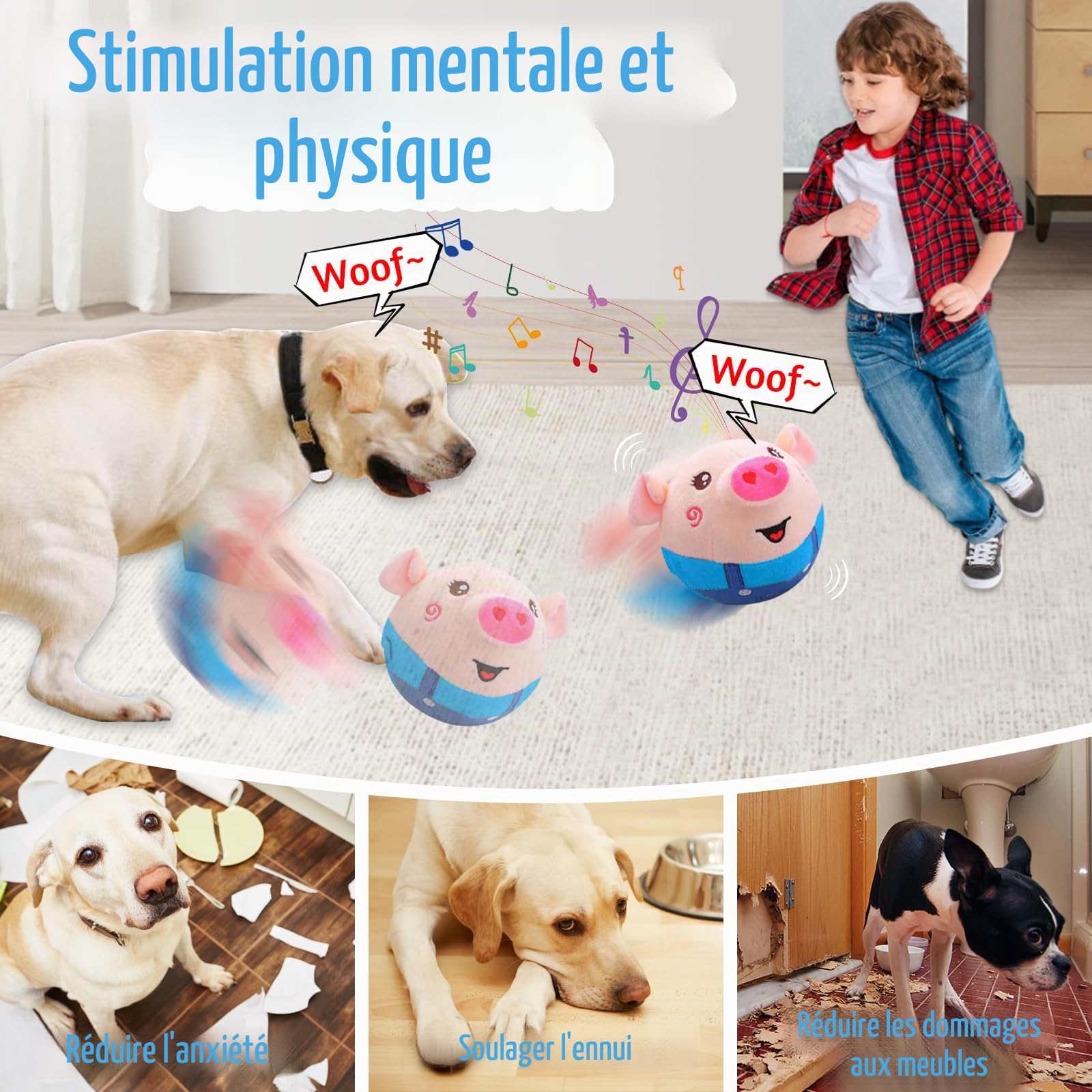 Jouet Peluche Actif et mouvant pour Chien Jouets interactifs à secouer et à rebondir Cochon Sauteur pour Chien Peluche Cochon Lavable pour Animaux de Compagnie