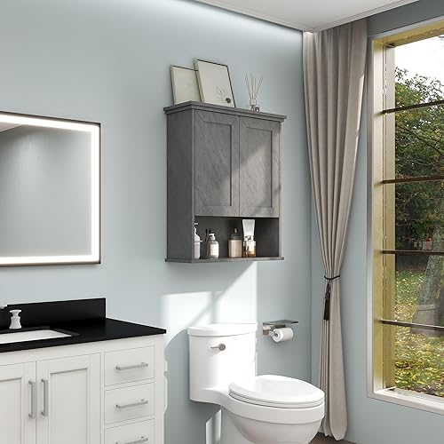 Miniatura 3 de Armario de pared de baño sobre inodoro de 25 x 30 pulgadas, gabinetes de madera para medicamentos para baño, armario montado en la pared con 2