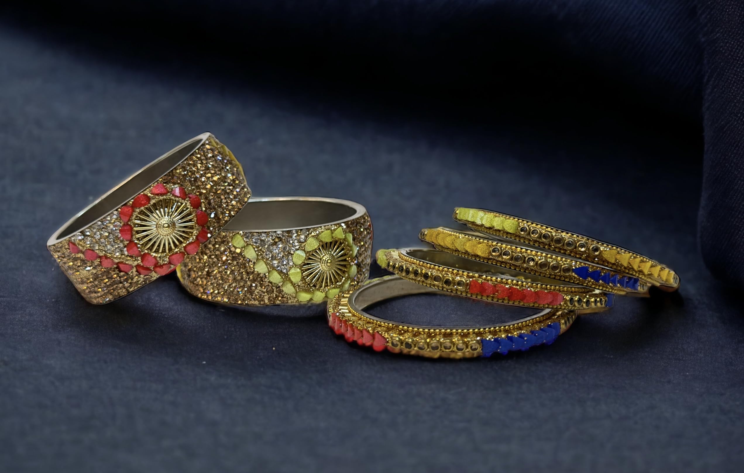 Golden LCD Zirconia Stone Work Bridal Brass Bangle Set