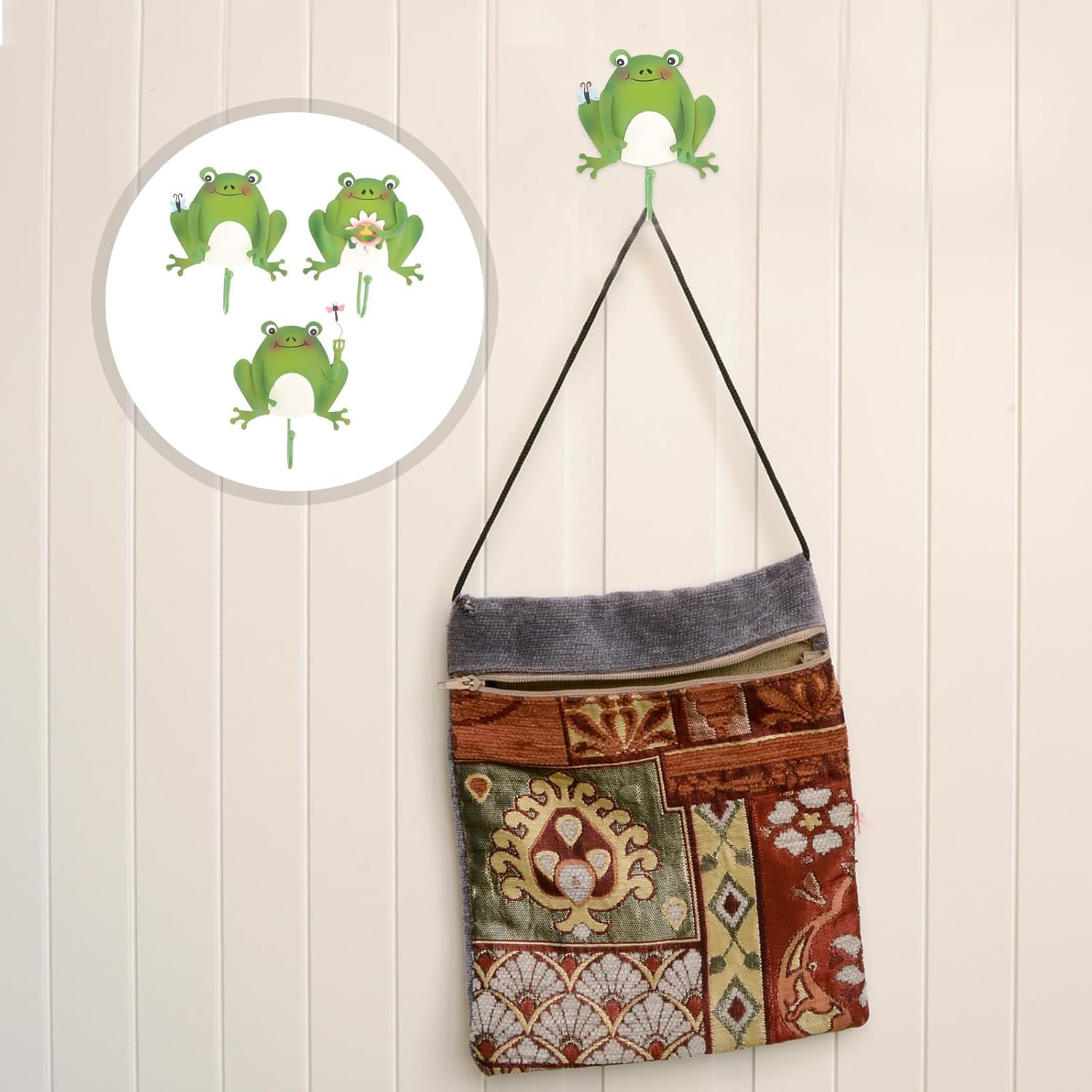 3pcs Green Frog Shaped Wall Hook for Keys, Towels, Door Back