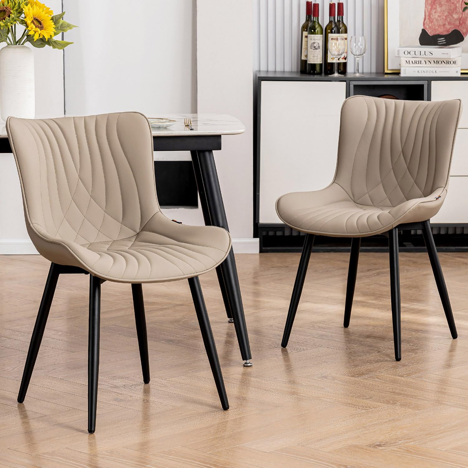 Kidol & Shellder Dining Chairs Set of 2, Modern PU Leather Kitchen Chairs for Dining Room, Uplostered Lounge Leisure Chair with Backrest Metal Legs for Living Room, Bean Green — view 11