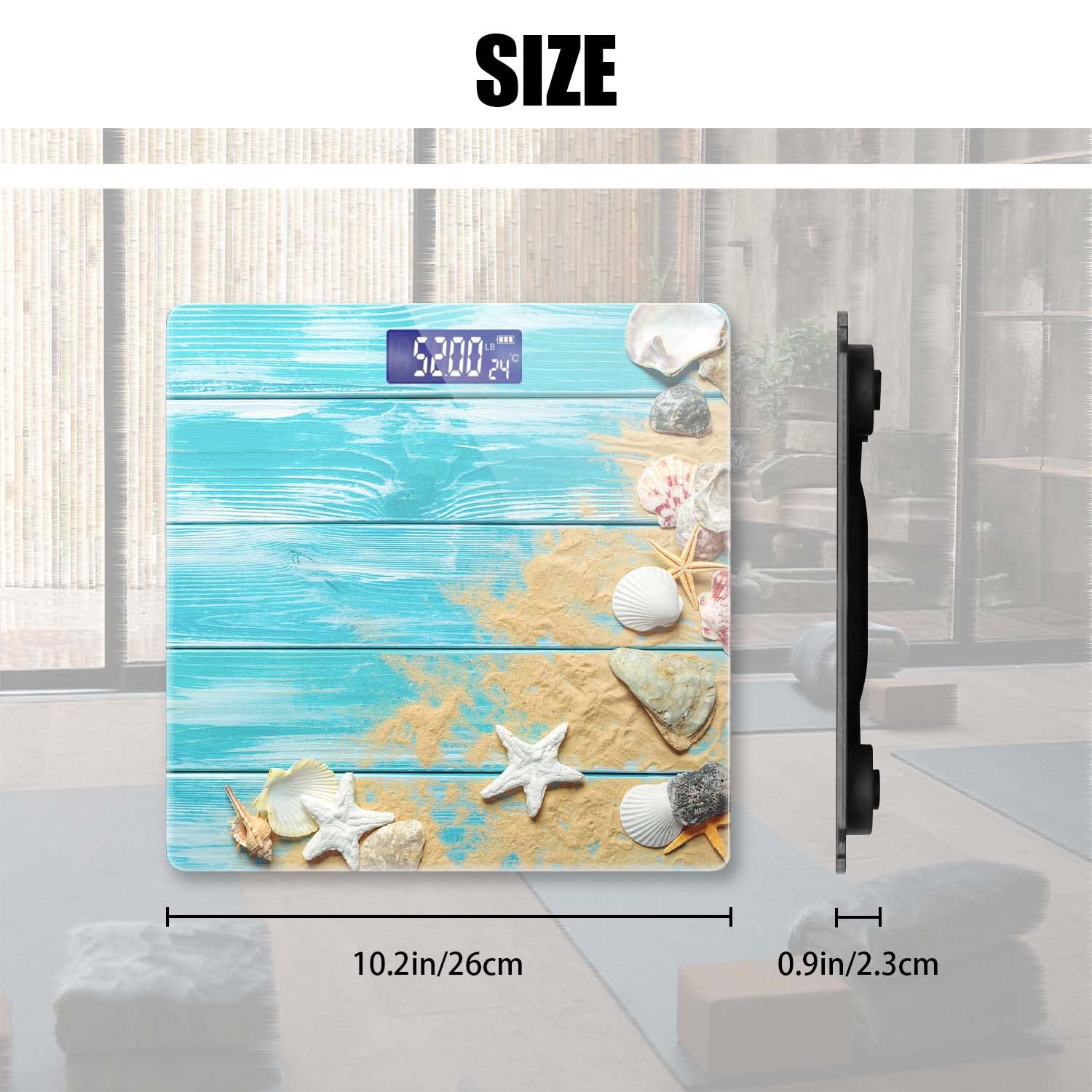 Báscula de peso digital para peso corporal, báscula de baño, báscula personalizada para peso corporal 400 libras con pantalla grande retroiluminada fácil de leer, conchas de cubierta de barco de playa
