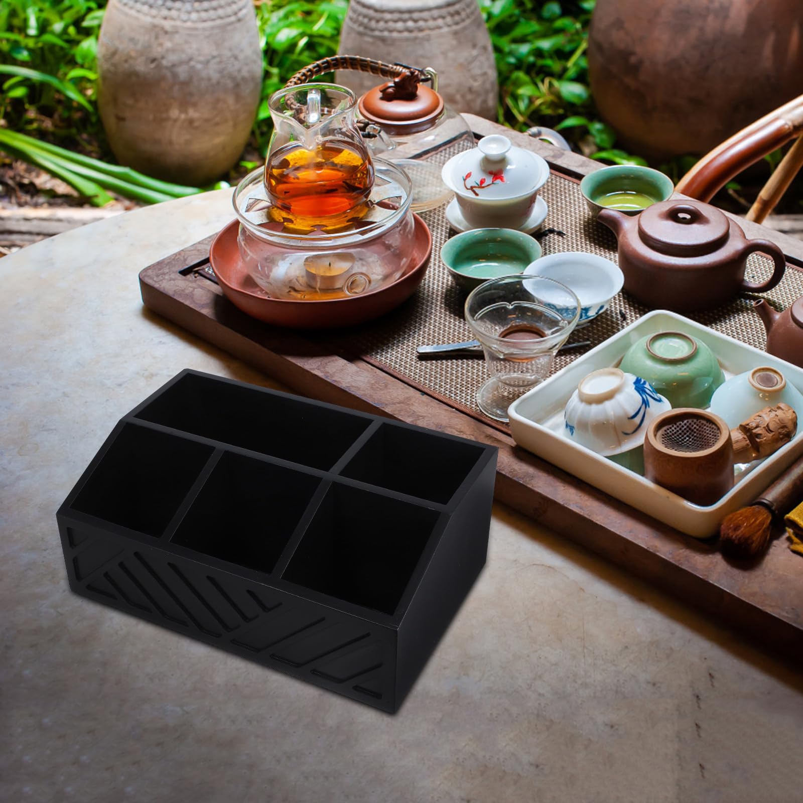 CLISPEED Organizador de Bolsitas de Té Caja de Almacenamiento de Madera Compartimentos, Tamaño Mediano, Color Madera Natural, Adecuado para Cocina, Hogar y Cafetería, Caja Reutilizable