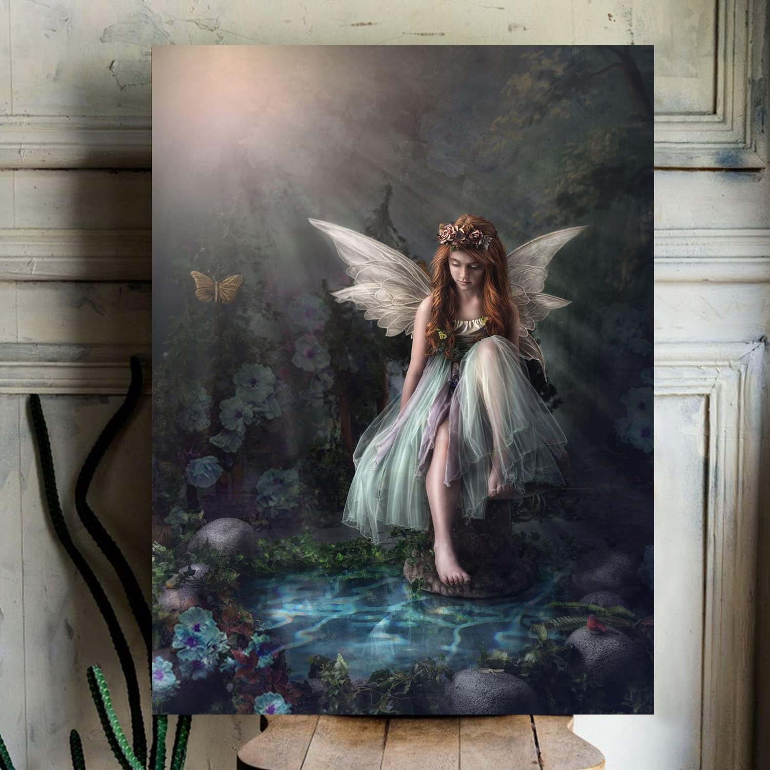 SOOTHAN Fairy Room Decor Aesthetic Vintage Fairyland Wall Art Fairycore Bedroom Decor Cute Dorm Posters for Teen Girls Beautiful Blue Flower Fairy Art Prints Magical Forest Pictures 12"x16" Framed - Image 6