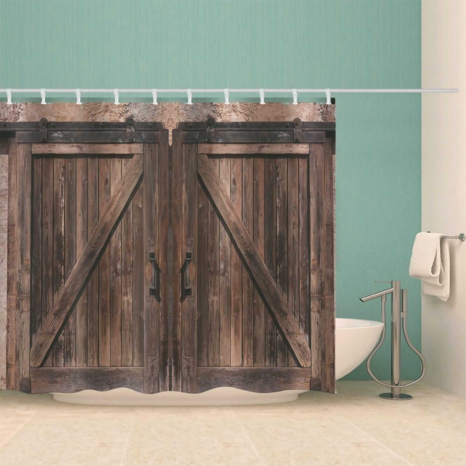 Cortina de ducha impermeable tela textil marrón oscuro, patrón de puerta de madera, cortina de baño antimoho, poliéster resistente al agua, lavable, cortinas de ducha en el baño para bañera