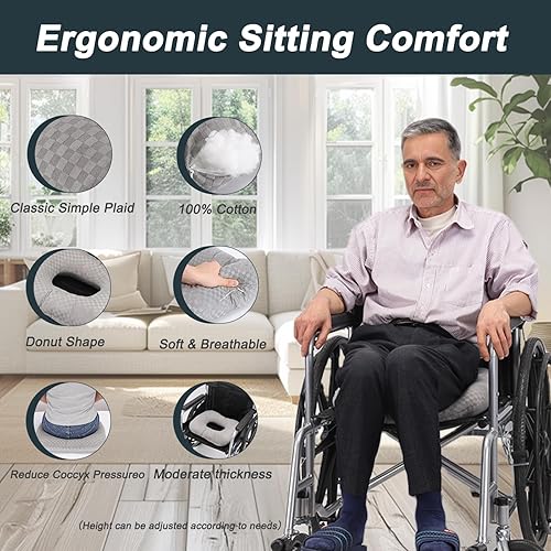 Miniatura 3 de Cojines antideslizantes para silla de ruedas, cojines para úlceras de cama para trasero, almohada ortopédica ergonómica con dona, cojín de asiento
