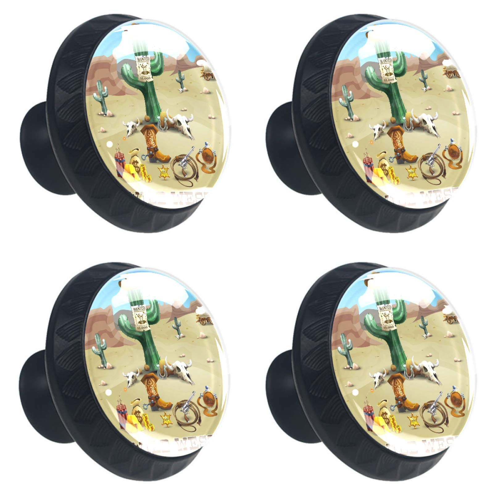 Decorative Cabinet Wardrobe Furniture Door Round Drawer Knobs Pulls Handles Hardware(4 PCS) Wild West Cactus