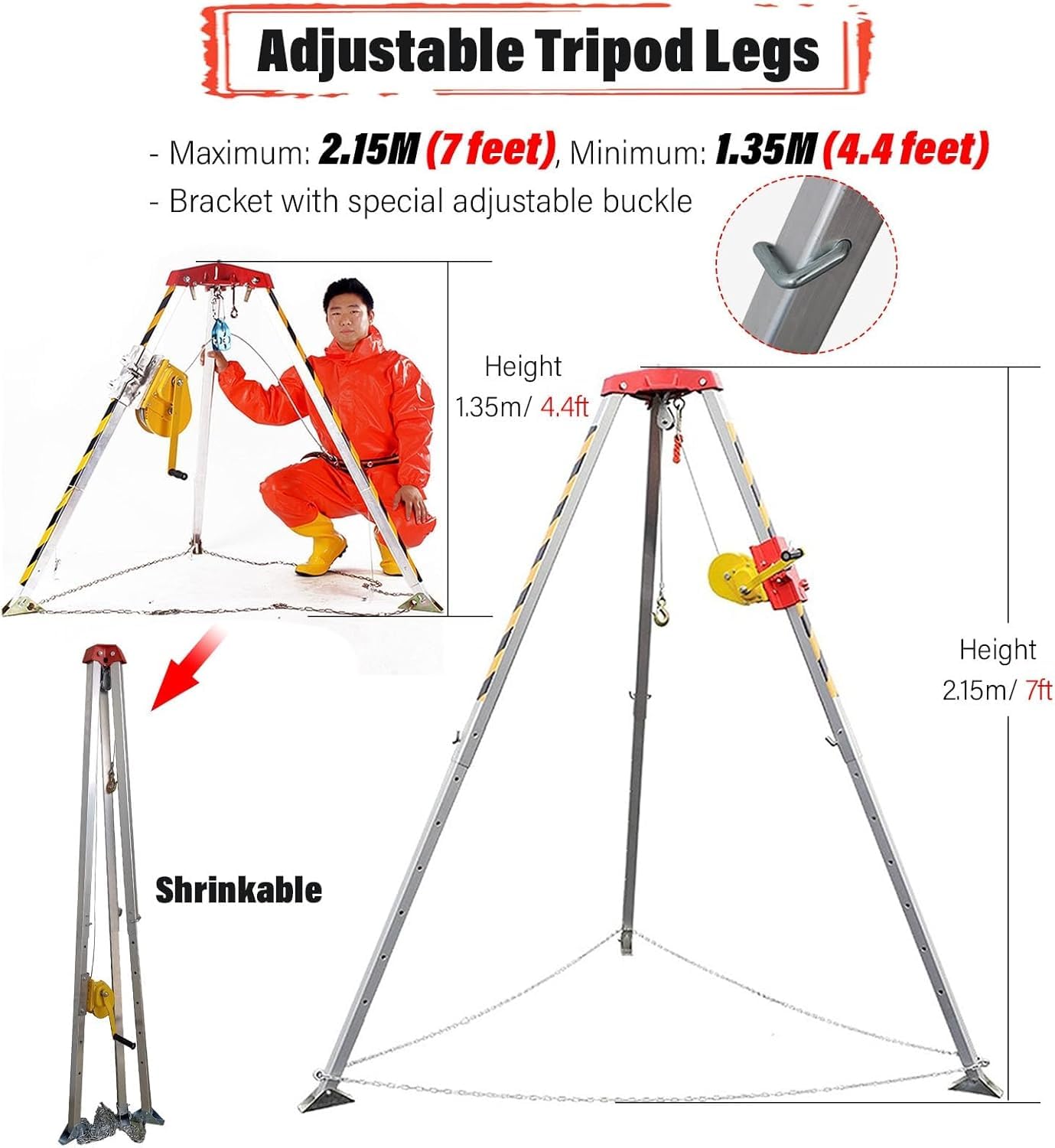 Aetherion Stativ für enge Räume, Rettungsstativ mit 30 m Stahlkabel und Fallschutz, Kapazität 544/816/1179 kg, für Rettung von 816 kg