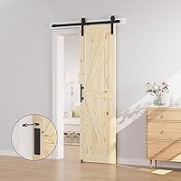 Vista 6 de SMARTSTANDARD Puerta corredera de granero de 28 x 84 pulgadas con kit de herrajes para puerta de granero de 5 pies incluido, puerta de madera