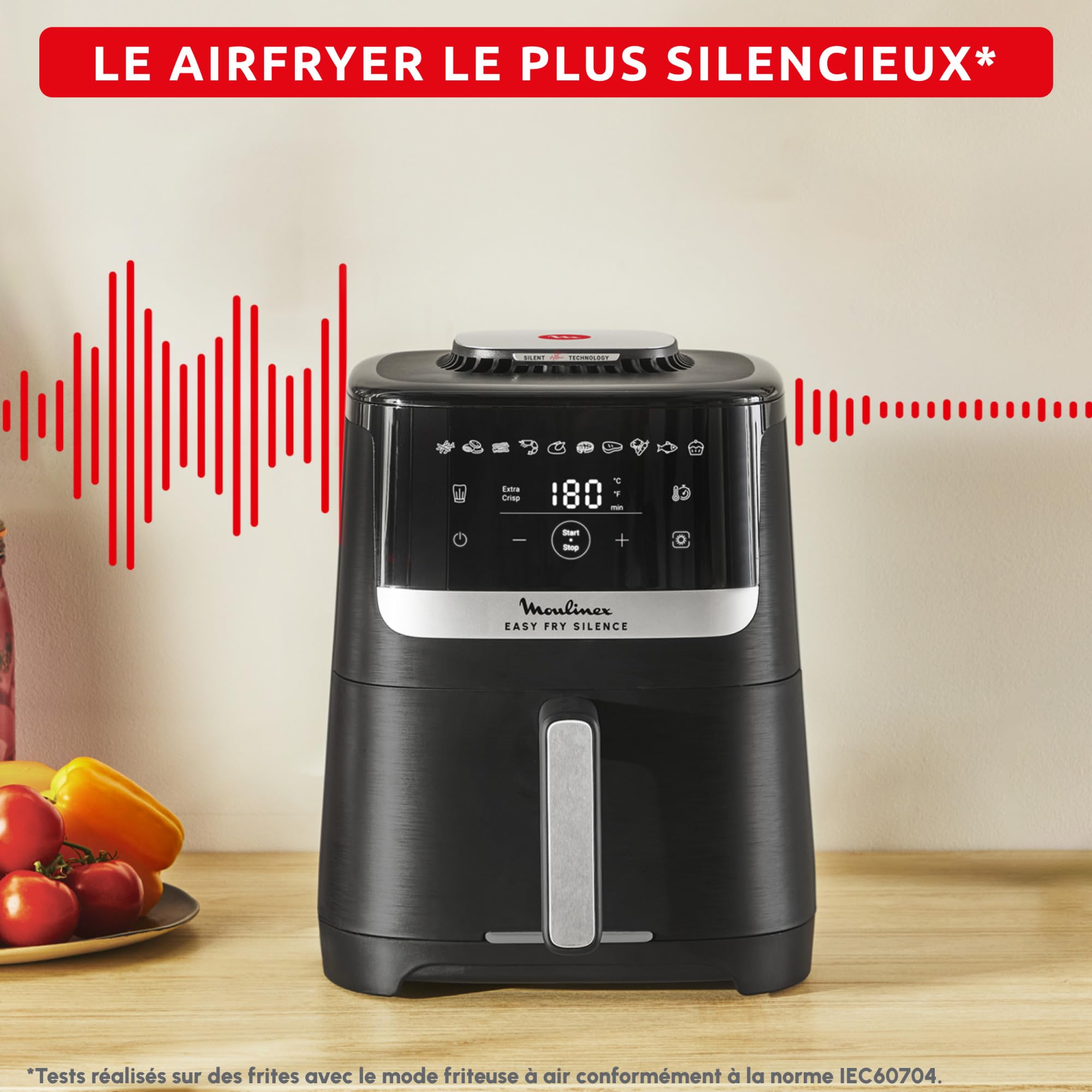 Moulinex Easy Fry Silence, air fryer, 5L, 1,5kg, Technologie Silence, Système Easy Clean & Store, Noir, EZ5528F0