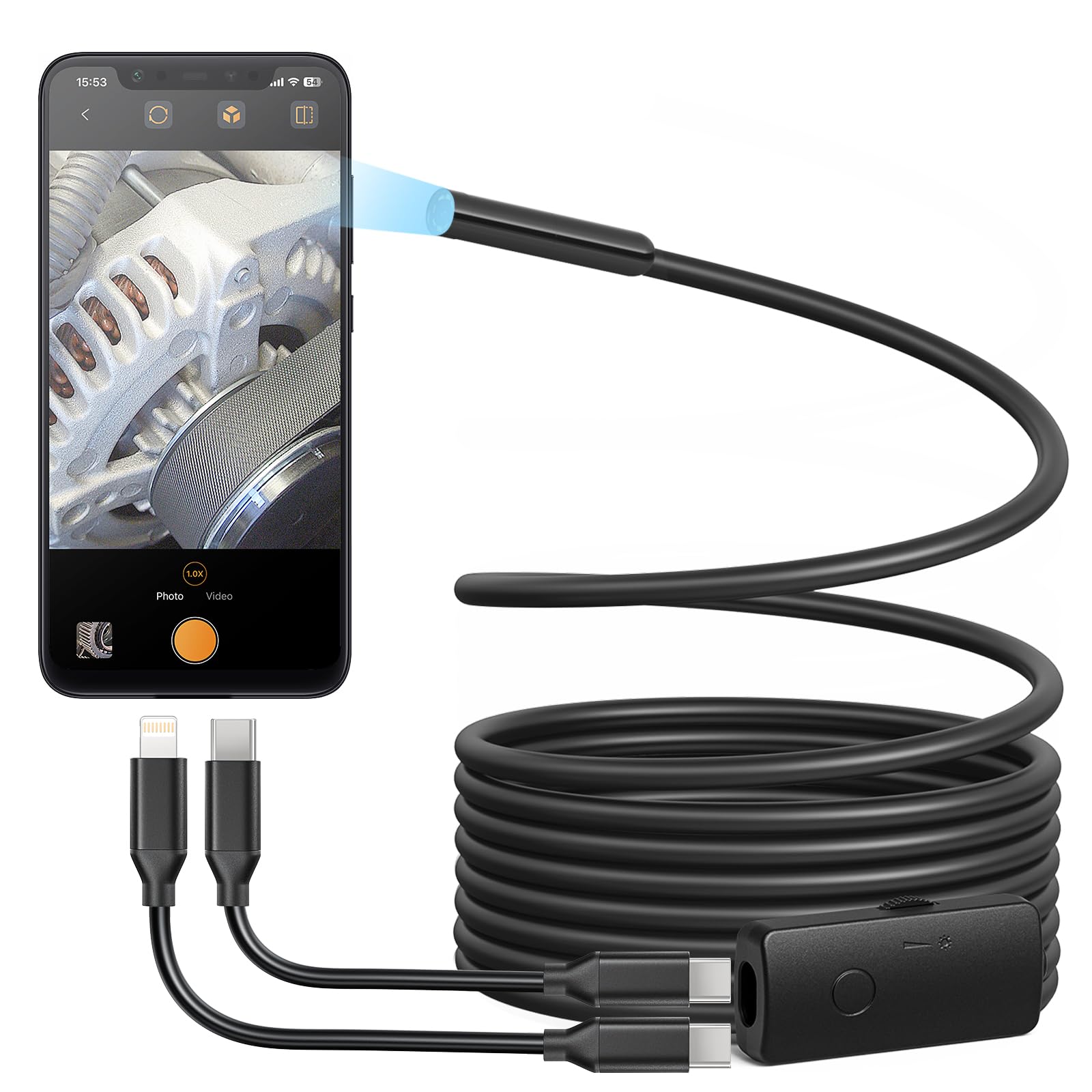 Anykit USB Endoscope Camera with 8 Adjustable LED Lights Borescope with Semi-Rigid Snake Camera IP67 Waterproof Inspection Cam