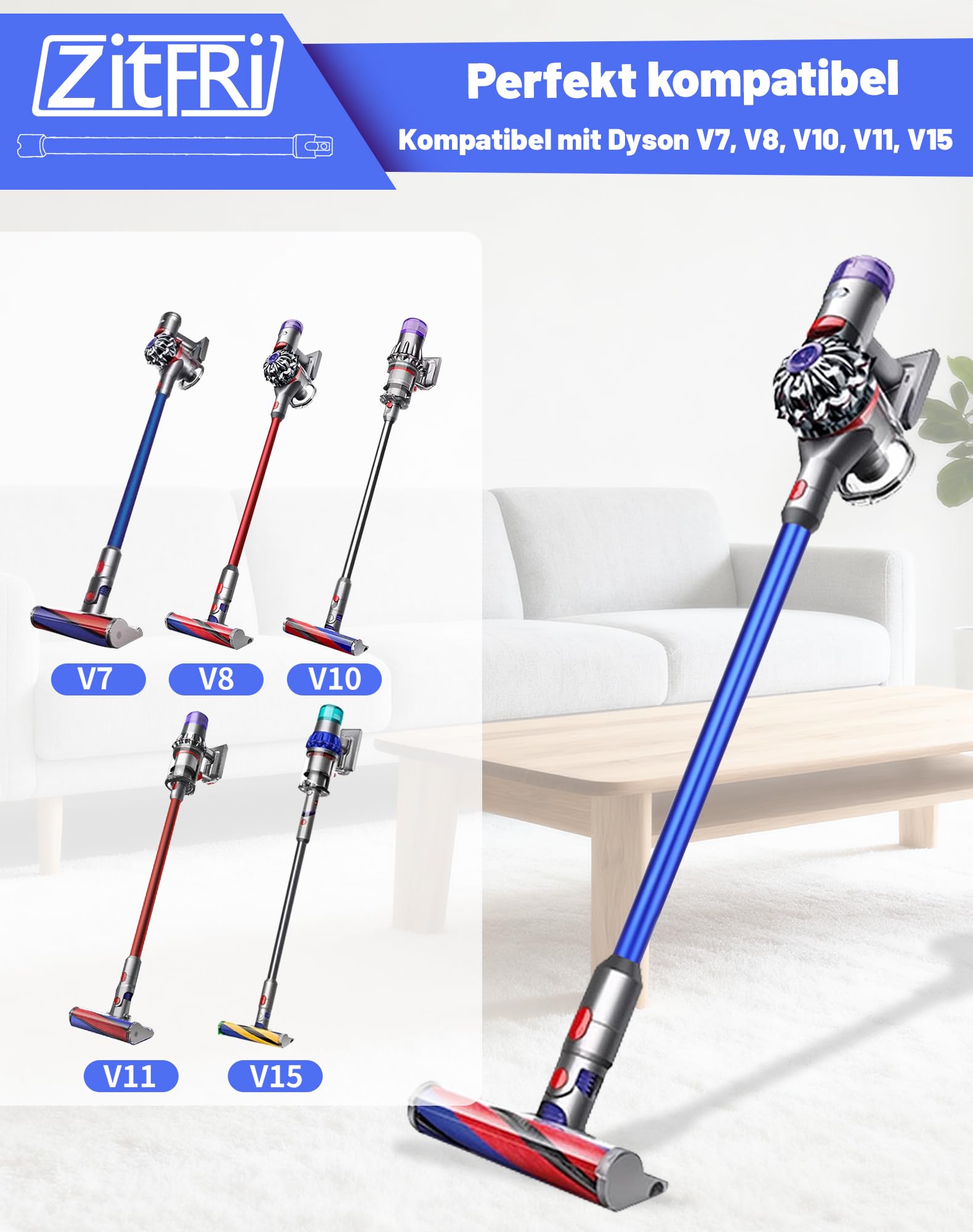 Verlängerungsrohr für Dyson V11 V15 V10 V8 V7 Rohr Kompaibel mit 967477-01 bis 09 Saugrohr Geeignet für Dyson Ersatzteile Saugrohr, 72CM - Blau
