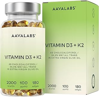 Vitamin D3 K2 MK7 (99.9% All-Trans) with Extra Virgin Olive Oil - 180 Softgels D3 and K2 Vitamin Supplements