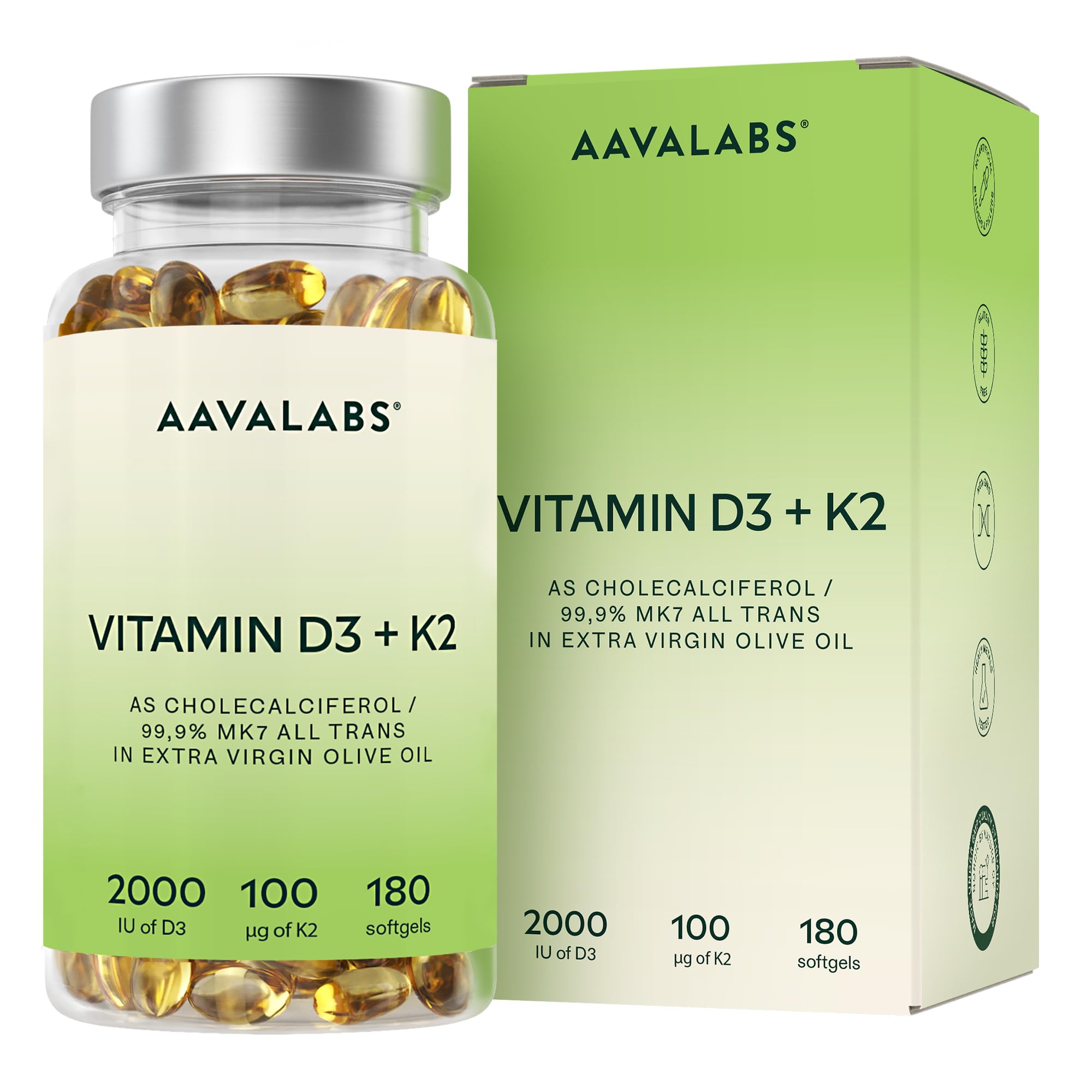 Vitamin D3 K2 MK7 (99.9% All-Trans) with Extra Virgin Olive