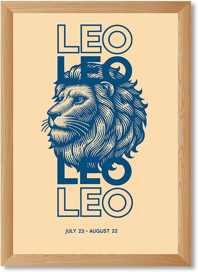 Framed Leo Zodiac Sign Canvas Print Art, Modern Wall Art, Elegant Painting Pictures, Leo Poster Wall Decor, Home Decor for Living Room, Trendy Art Print Decoration Apartment (Wood Framed,8L X12W)